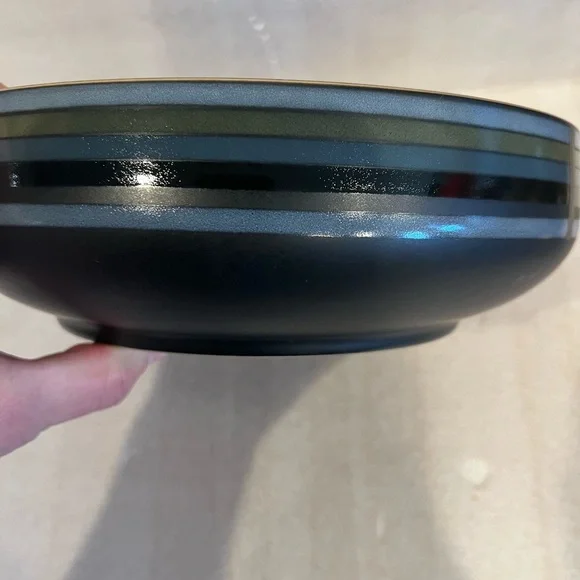 9 Salad Serving Bowl in the Jet Stripes pattern by Denby-Langley.On Rim 9 5/8
